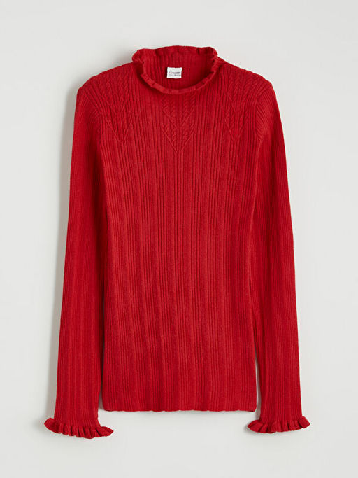 Dik Yaka Desenli K?z ?ocuk Triko Kazak