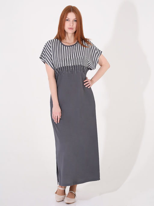 Серое платье со стразами свободное для полных - Almond фото 6