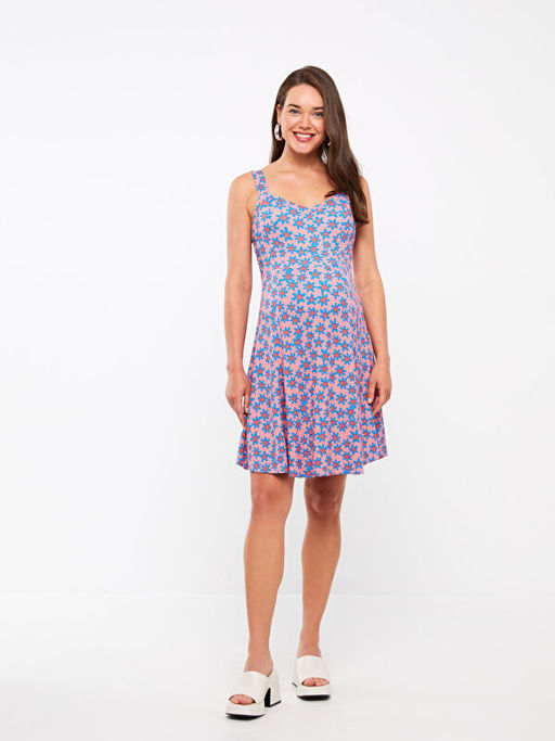 Kalp Yaka Desenli Ask?l? Hamile Elbise