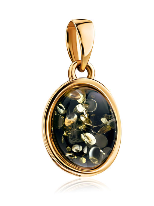 Миниатюрная овальная подвеска Амиго с зелёным янтарём