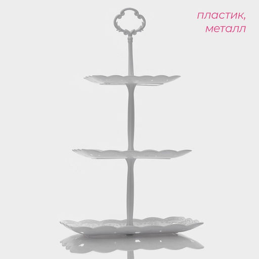 Этажерка для фруктов и десертов Доляна «Вивьен», 3 ярусная, пластик, 15.5×11 см, 19.2×13.8 см, 22.7×16.4 см, белая