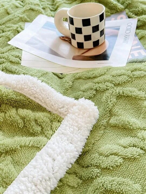 Плед плюшевый двусторонний с декором Вязаный узор-зеленый 200*230 см. - Лен поволжья фото 3