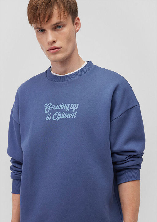 S?rt Bask?l? Lacivert Sweatshirt - Mavi фото 2