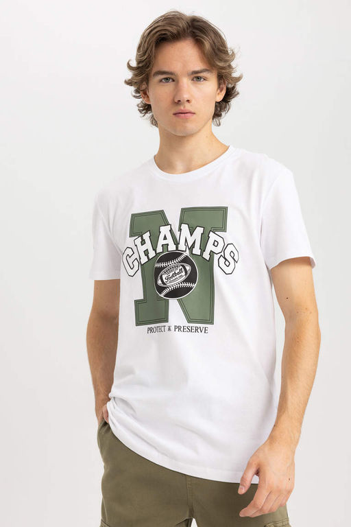 Облегающая футболка с коротким рукавом и круглым вырезом с принтом - Defacto фото 3