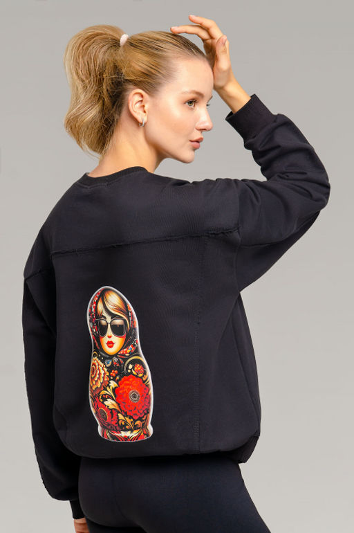 Арт. 15125 Свитшот женский Матрешка оверсайз 44-50 (4 шт) Цвет:черный - Калинка фото 8