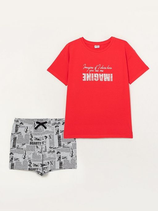CRB wear/FSMW 90017-25 Комплект женский (футболка, шорты), малиновый/Ex.Cherubino