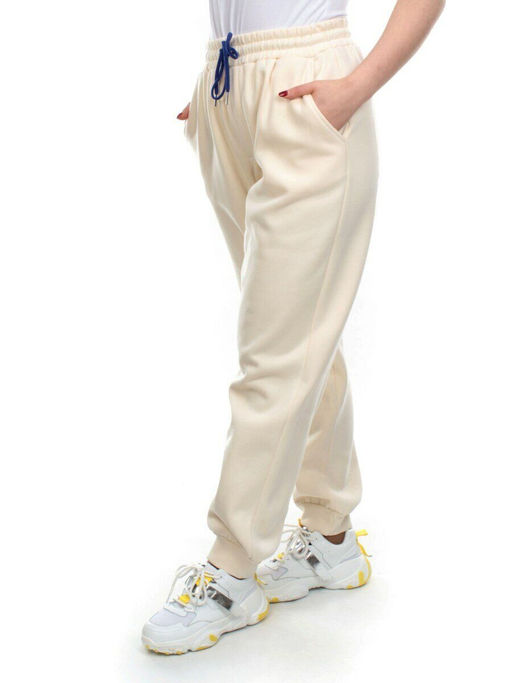 M073 BEIGE Брюки спортивные женские на флисе (85% хлопок, 10% полиэстер, 5% спандекс) 7986 - Fashion фото 3