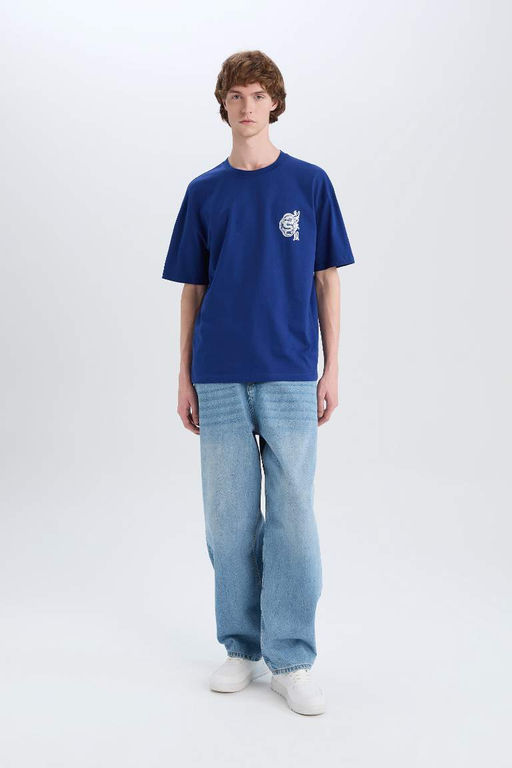 Boxy Fit Bisiklet Yaka Bask?l? K?sa Kollu Tisort - Defacto фото 4