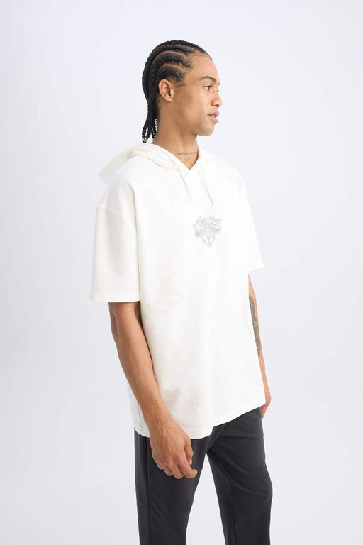 Мужская футболка оверсайз с капюшоном и принтом DeFactoFit NBA New York Knicks с короткими рукавами  фото 3