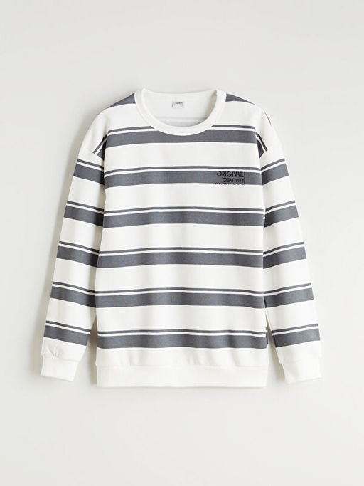 Bisiklet Yaka ?izgili Erkek ?ocuk Sweatshirt