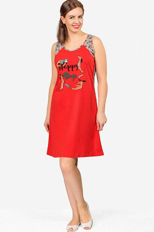 Сорочка комбинированная, принт Таксы, красный (534-2) - Плиона фото 2