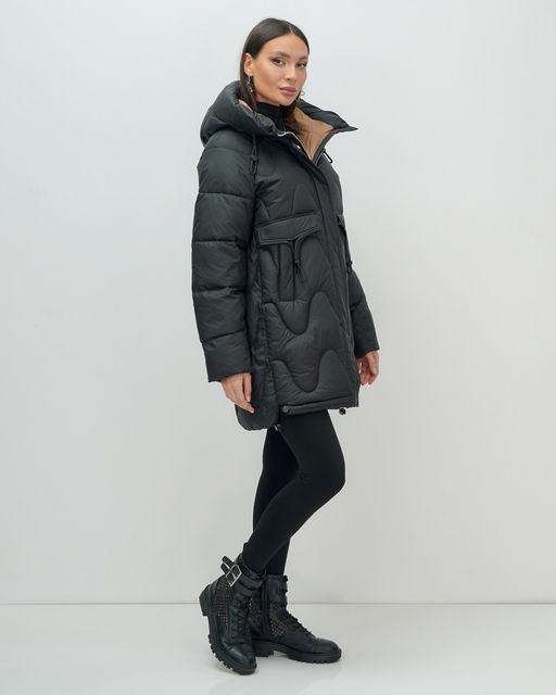 Куртка зимняя женская с капюшоном модная черного цвета 7653Ch - Visdeer фото 18