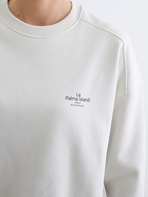 Bask?l? Oversize Kad?n Kal?n Sweatshirt