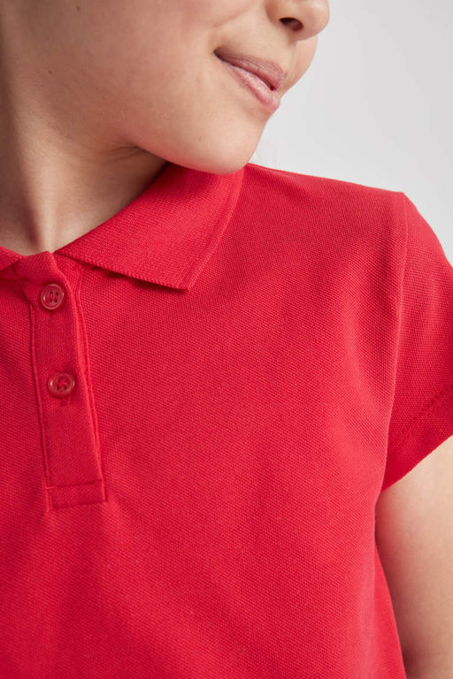 Хлопковая футболка-поло с короткими рукавами для девочек, красная футболка - Defacto фото 5