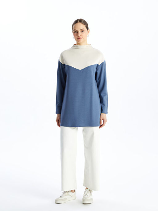 Dik Yaka Renk Bloklu Oversize Kad?n Tunik