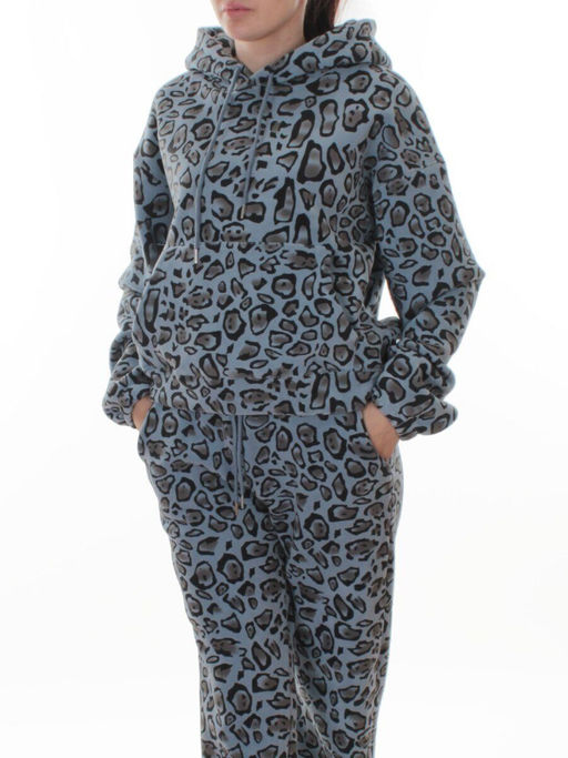 003 LT. BLUE/LEOPARD Костюм спортивный зимний женский (95% хлопок, 5% полиэстер)