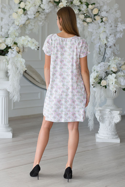 Ночная сорочка женская из кулирки с лайкрой Маргарита-2 бело-розовый - Амадэль фото 4