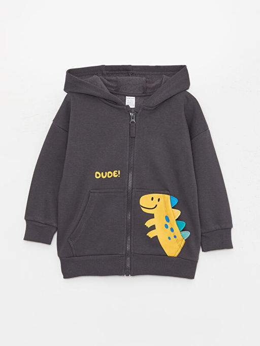 Kap??onlu Uzun Kollu Bask?l? Erkek Bebek Fermuarl? Sweatshirt ve Pantolon 2li Tak?m - Waikiki фото 2