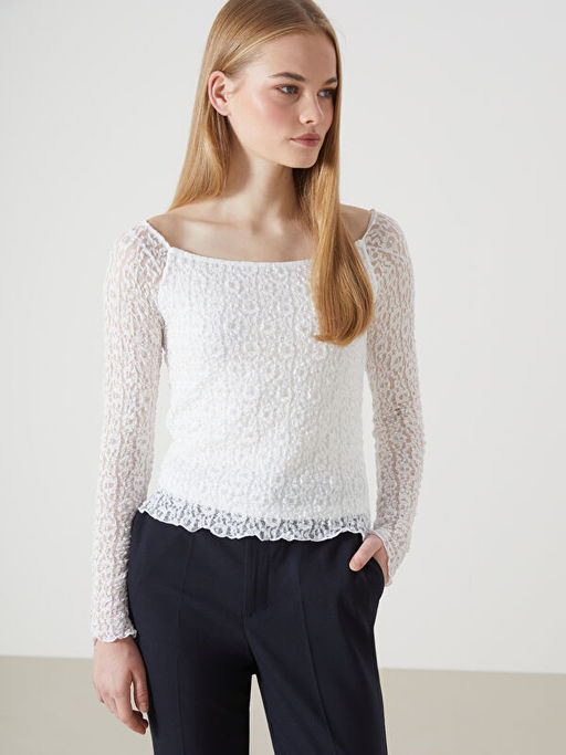 Kay?k Yaka Dokulu Kad?n Bluz