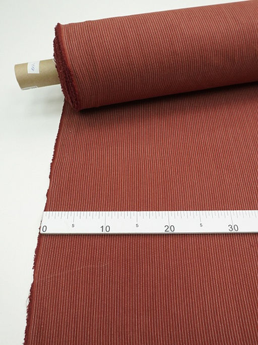 Пестрядь Мелкая полоска на темно-терракотовом, ш.1.4м, хлопок-95%, п/э-5%, 165гр/м.кв - Купава фото 3