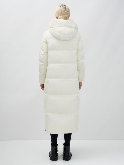 Пальто утепленное стеганное зимнее с капюшоном женское бежевого цвета 9602B - Mtforce фото 6