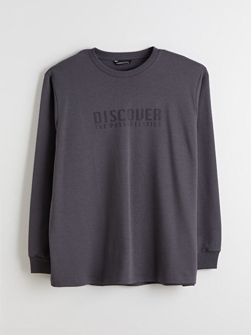B?y?k Beden Bisiklet Yaka Bask?l? Erkek Sweatshirt
