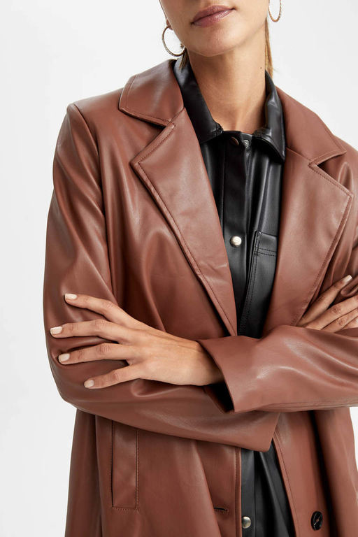 Водоотталкивающий плащ из искусственной кожи - Defacto фото 6