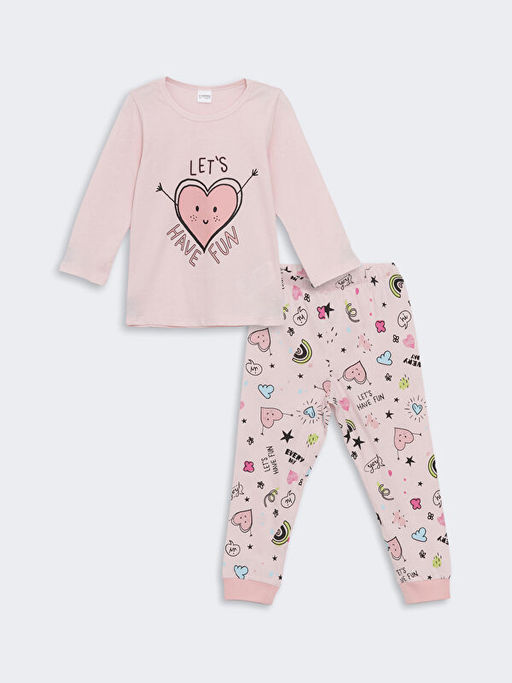 Bisiklet Yaka Bask?l? K?z ?ocuk Pijama Tak?m?