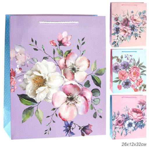Цена за 12 шт. Пакет подарочный 26x32x12см Цветы / 5101L /уп 12/384/