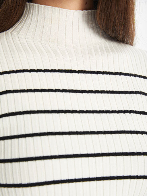 Yar?m Bal?k?? Yaka ?izgili Uzun Kollu Kad?n Triko Kazak - Waikiki фото 3