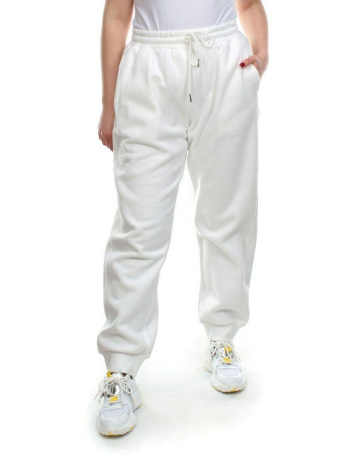 M023 WHITE Брюки спортивные женские на флисе (100% хлопок) 7986