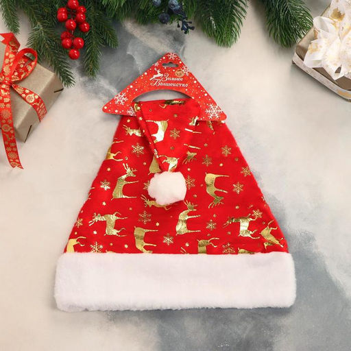 Колпак новогодний Олени и снежинки 29х40 см, красный - Зимнее волшебство фото 2