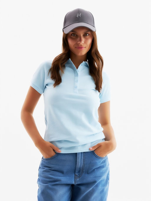 Футболка поло женская MINAKU: Basic line, голубая, размер 44