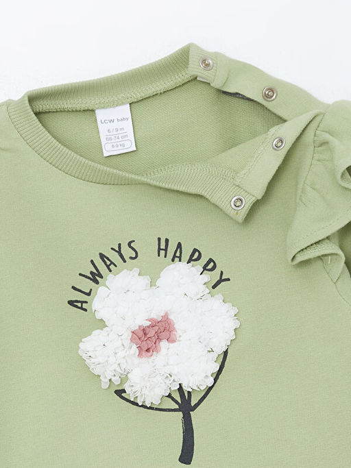 Bisiklet Yaka ?i?ekli K?z Bebek Sweatshirt