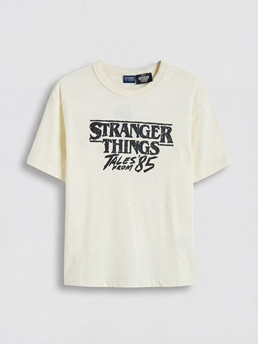 Bisiklet Yaka Stranger Things Bask?l? Erkek ?ocuk Ti??rt