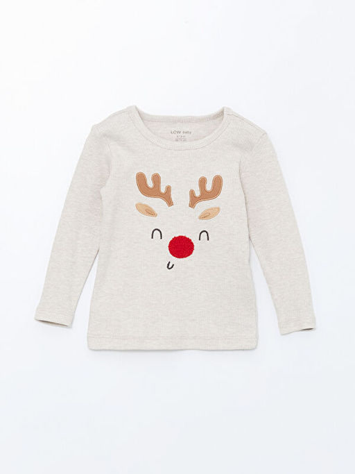 Bisiklet Yaka Uzun Kollu Y?lba?? Temal? Erkek Bebek Pijama Tak?m?