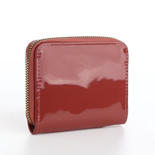 Кошелёк женский на молнии с ремешком, лакированный, синий