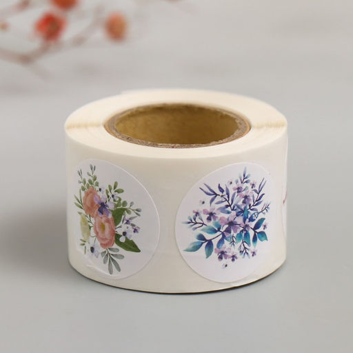 Цена за 2 шт. Наклейка бумага "Цветочные букеты" d=2,5 см 252 шт в рулоне