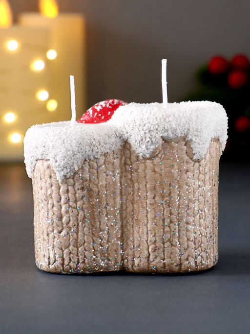 Подсвечник со свечами «Дед Мороз в бежевом кафтане», на 2 свечи, керамика, 7.5×5.5×6.5 см, МИКС