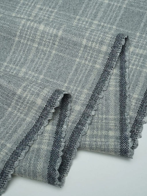 Шерсть пальтово-костюмная Твид Клетка цв.белый на св.сером, ш.1.5м, шерсть-60%, п/э-40% - Купава фото 6