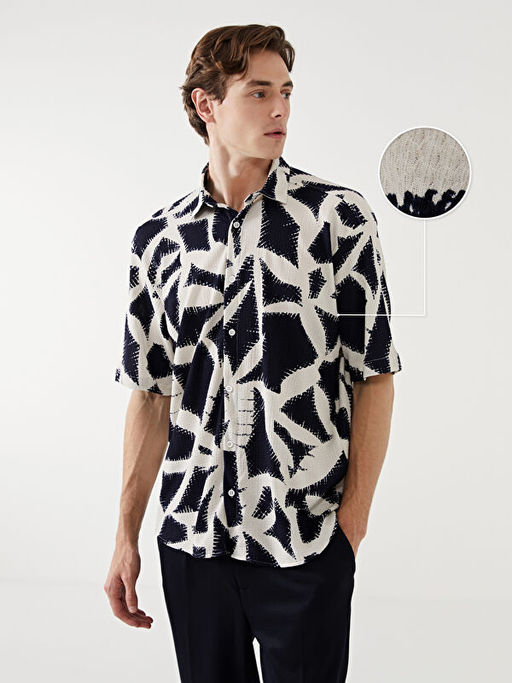 Regular Fit K?sa Kollu Desenli Erkek G?mlek