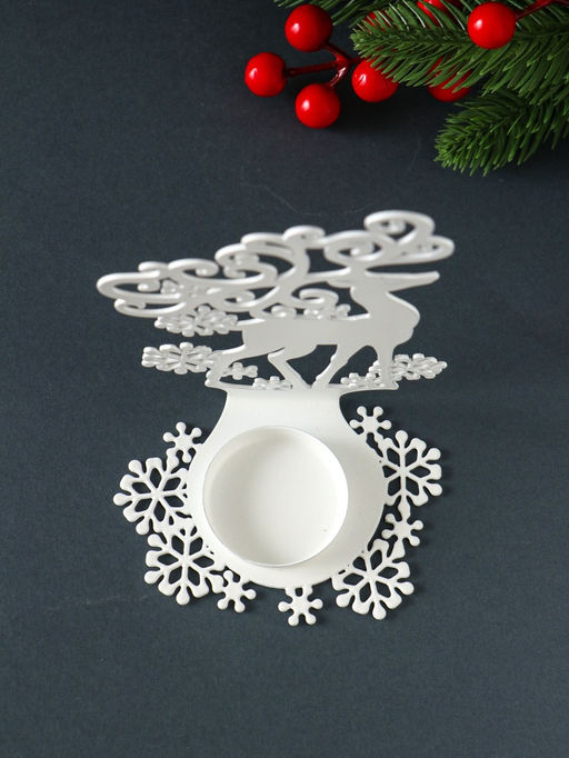 Металлический подсвечник на 1 свечу Олень, 9.6?7?14.5 см, белый