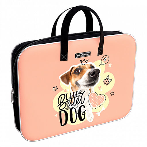 АКЦИЯ Цена за 1 шт. Папка текстильная на молнии ErichKrause с ручками Jack Russell, A4+