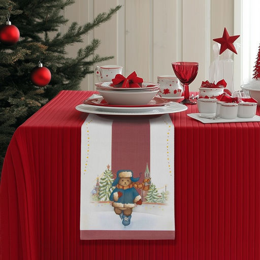 Дорожка новогодняя на стол Доляна Московский мишка, сервировочная, 180?30 см
