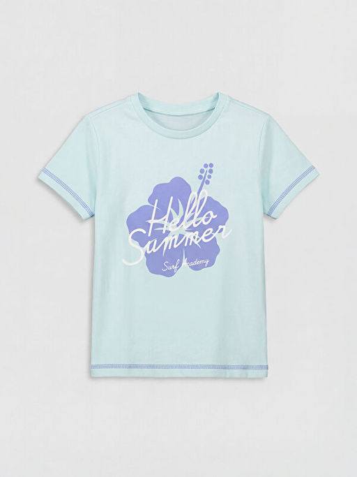 Bisiklet Yaka Bask?l? K?z ?ocuk Ti??rt