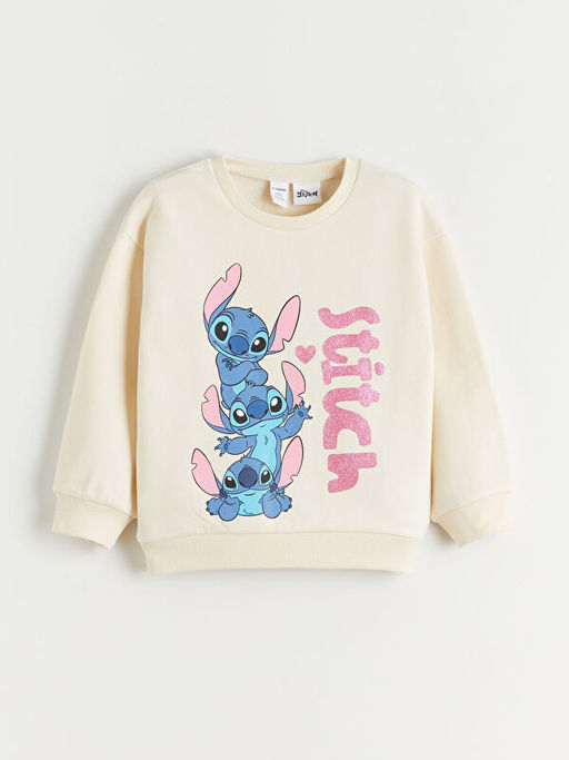 Bisiklet Yaka Stitch Bask?l? K?z ?ocuk Kal?n Sweatshirt