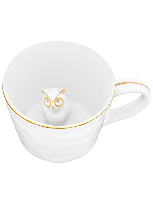 Кружка 300 мл 14*10*7,5 см "Сова" с фигуркой внутри, белый с золотом, фарфор