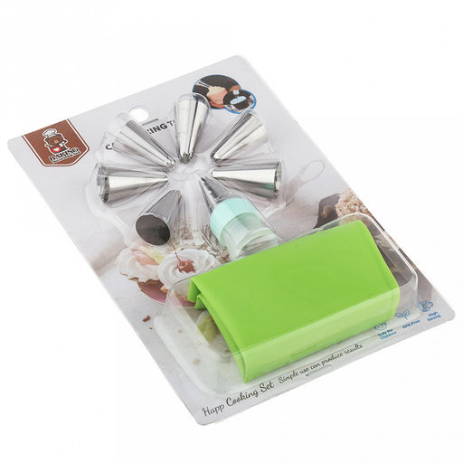 Кондитерский набор 9 предметов Букет: мешок для крема п/эт 33,5см, насадка из нержавеющей стали - 7 штук, узкие, закрытые, бордюрные, д1,8см, h3,3см; фиксатор винтовой для насадок пластик, цвета микс, на блистере 20х13,7х3см (Китай) - Домашняя мода фото 4