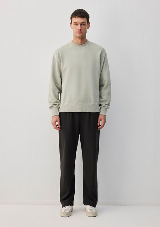 Bisiklet Yaka Gri Basic Sweatshirt - Mavi фото 2
