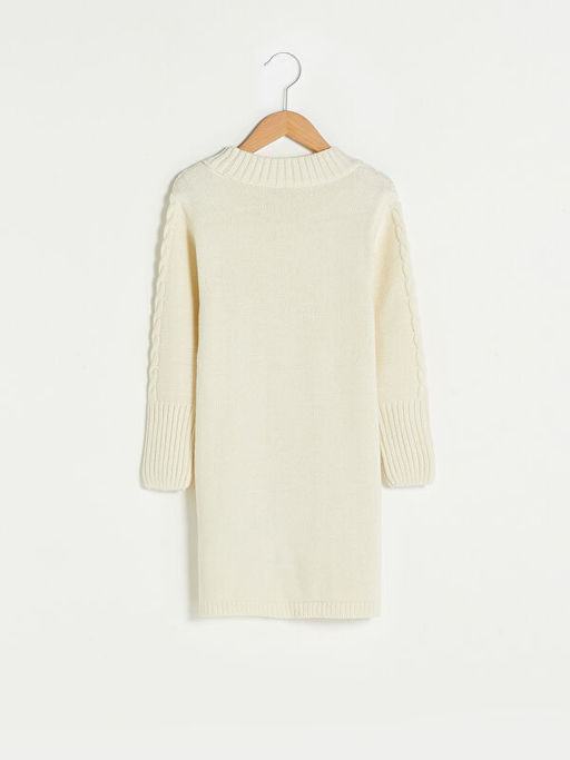 Yar?m Bal?k?? Yaka Kendinden Desenli Uzun Kollu K?z ?ocuk Kal?n Triko Elbise - Waikiki фото 2